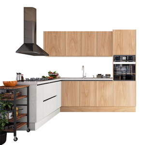 Armoire de <span class=keywords><strong>cuisine</strong></span> moderne en panneau de particules de stratifié brillant avec dosseret à glissière de <span class=keywords><strong>tiroir</strong></span> de charnière de robinet d'évier-pour villas - Product Image 4