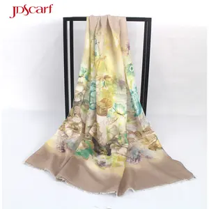 Оптовая продажа, однотонный модный шарф из пашмины 100% с цифровой печатью и цветочным принтом