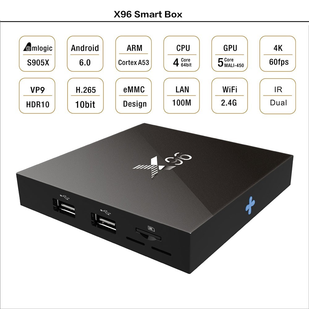 4 K de Vídeo X96 Android Top Box Set de Alta Calidad 2 + 16 gb android smart tv box