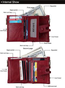 Portafoglio da <span class=keywords><strong>donna</strong></span> COWHERD personalizzato in <span class=keywords><strong>vera</strong></span> <span class=keywords><strong>pelle</strong></span> con blocco RFID, chiusura a bottone, tasche corte con cerniera vintage e fodera in poliestere - Product Image 2