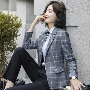 Tweed Grey Plaid Blazers Damas Mujeres Oficina Formal Traje <span class=keywords><strong>Blazer</strong></span> Abrigos - Product Image 6