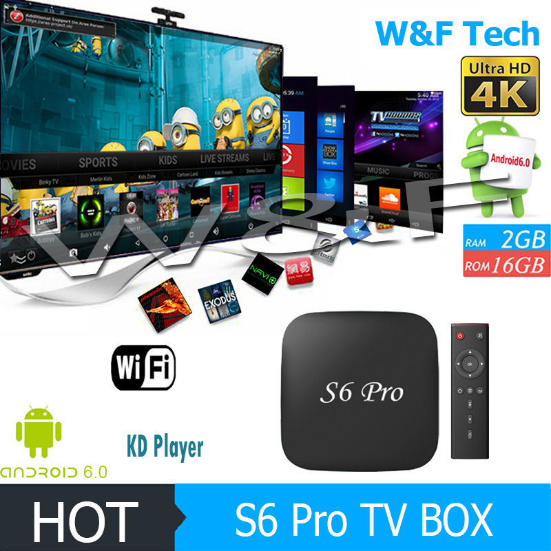 Full hd inteligente 4 k de vídeo 3d bluetooth xbmc kodi quad core rk3229 s6 pro rockchip 2 gb ram 16 gb rom tv box android 6.0