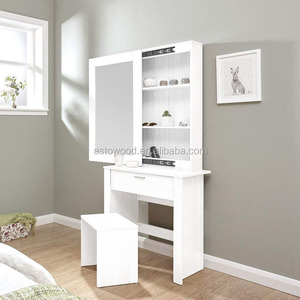 Coiffeuse miroir Ensemble Unité Commode De Maquillage de Tiroir de Bureau et Tabouret en <span class=keywords><strong>Blanc</strong></span> - Product Image 1