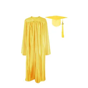 2022 Groothandel Goedkope Gold Shiny Academische Graduation Gown Robe En Cap