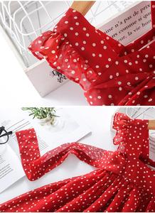 2019 son yeni moda popüler büyük yay şifon beyaz dalga nokta spagetti kayışı kırmızı çocuk kız rahat elbise 3 5 yıl - Product Image 6