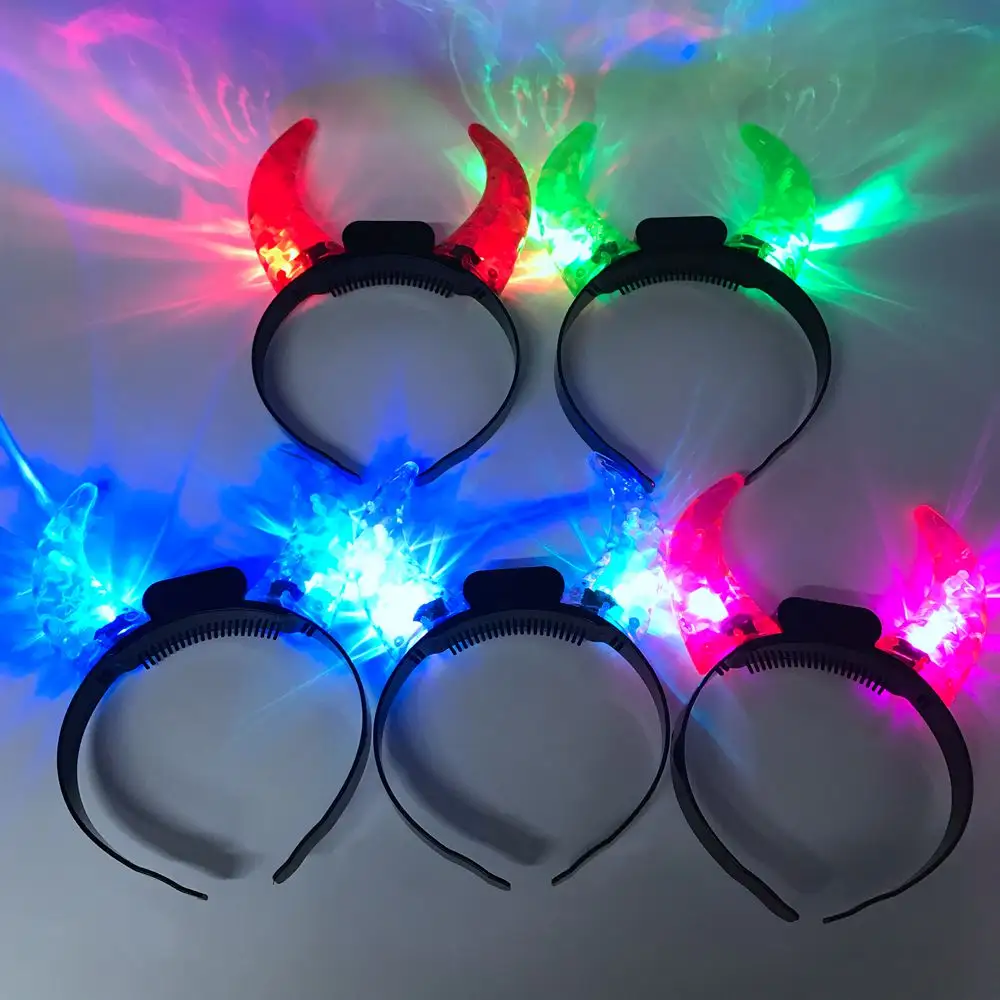 Suprimentos para festa de halloween, colorido brilhante led chifres de devil