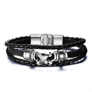 <span class=keywords><strong>Bracciale</strong></span> alla Moda con Simbolo X, <span class=keywords><strong>Intrecciato</strong></span> in Pelle Multistrato, Nero, Trendy per <span class=keywords><strong>Uomo</strong></span>, Ideale per Anniversari - Product Image 1