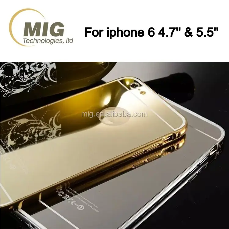 Mirror Surface mobile phone cover for iphone 6S Case Aluminum Metal bumper and Plastic back cover 2 in 1 style For iphone 6 case