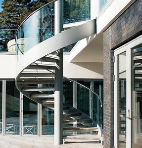 <span class=keywords><strong>Escalier</strong></span> en colimaçon en acier sur mesure Yekalon pour extérieur avec garde-corps et rampes en verre - Product Image 2