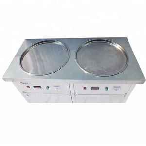 Rouleau de crème glacée frit fait à la main, poêle à steak Double rond en acier inoxydable, appareil en rouleau - Product Image 2