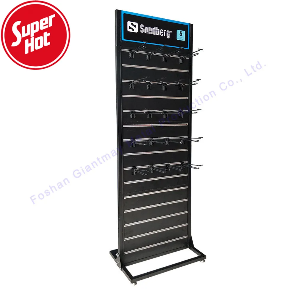 High quality metal cell phone case shop slatwall rack for retail store shelve mobile accessories display stand