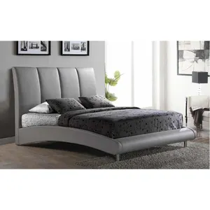 Mobiliário moderno Cabeceira Estofada Curvas Vermelho Cinza Preto Faux Leather Acenado Frame da Cama Y