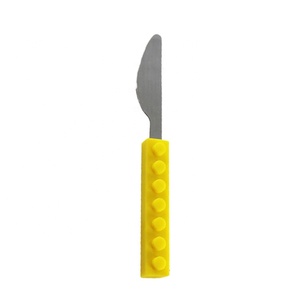 3 Pcs Building Block <strong>Kids</strong> <strong>Cutlery</strong> Sets Spoon Fork and Knife With Silicone Handle Stainless Steel Utensils Flatware - Product Image 5