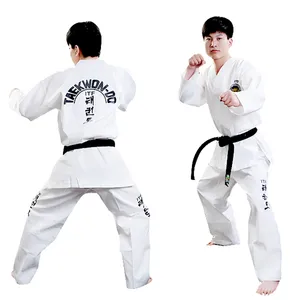 Wholesale WOOSUNG ITF uniform Sample free shipping pine tree martial arts white collar ITF taekwondo dobok sparring uniform