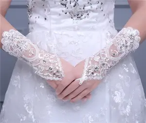Лидер продаж, высококачественные недорогие кружевные перчатки без пальцев Morili с кристаллами, свадебные аксессуары для невесты MGB17