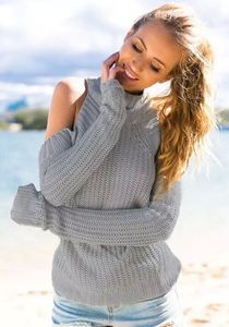 2017 Otoño-Invierno nuevo hombro revelada gargantilla de color puro de lana de punto suéter de las mujeres - Product Image 6