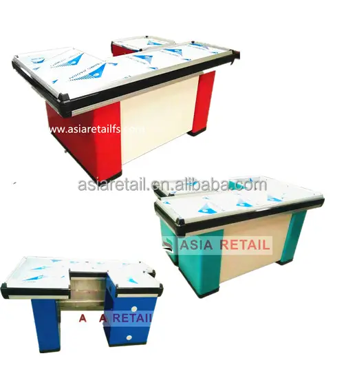 Projeto de superfície varejo loja de design balcão de verificação caixa de mesa com correia transportadora para venda