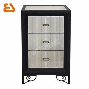 3 cajón de madera negro y <span class=keywords><strong>champagne</strong></span> espejo gabinete con patas de metal - Product Image 3