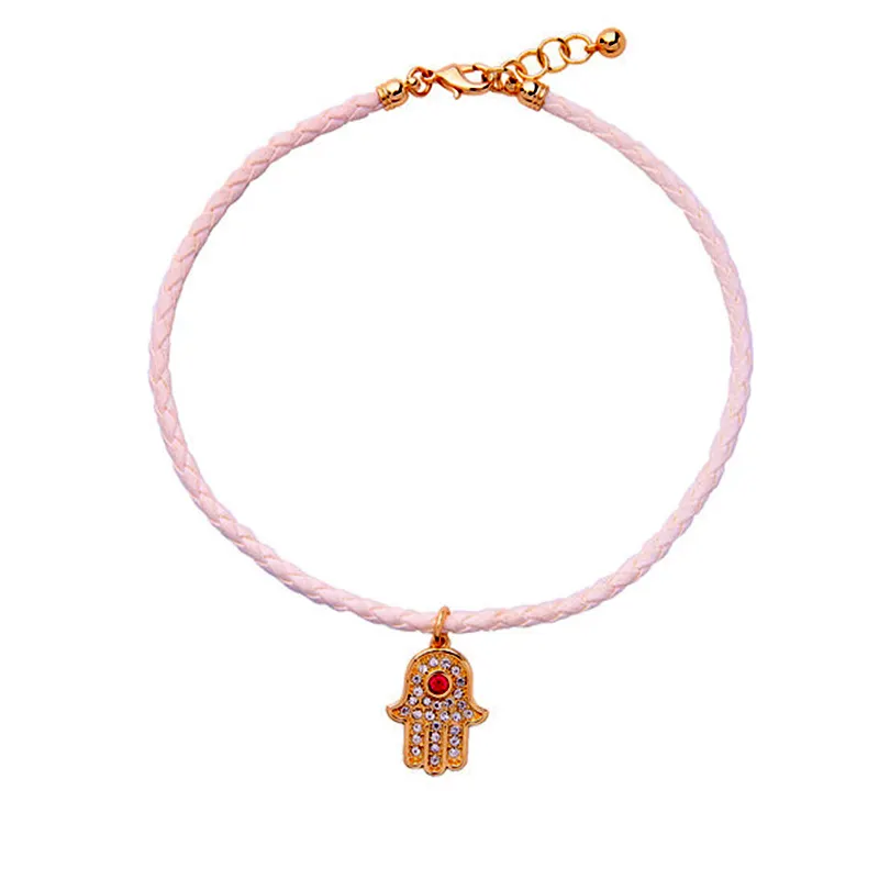 Collier ras du cou en cuir blanc tressé, chaîne en or 18 carats, bijoux d'art turc, collier ras-du-cou main Hamsa, 2019