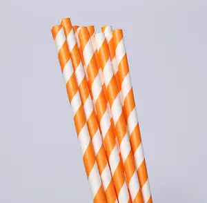 6Mm Waterbestendig Papier Oranje Witte Streep Cocktail Rietjes