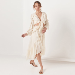 ผ้าฝ้ายอินทรีย์สูงต่ำ Ruffle กระโปรง Boho สุภาพสตรี Frill Ruched Maxi กระโปรง - Product Image 5