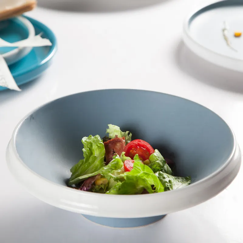 2019 New Design Wholesale Restaurant Reactive Glaze Dinner Set, Dinnerware Set Blue White