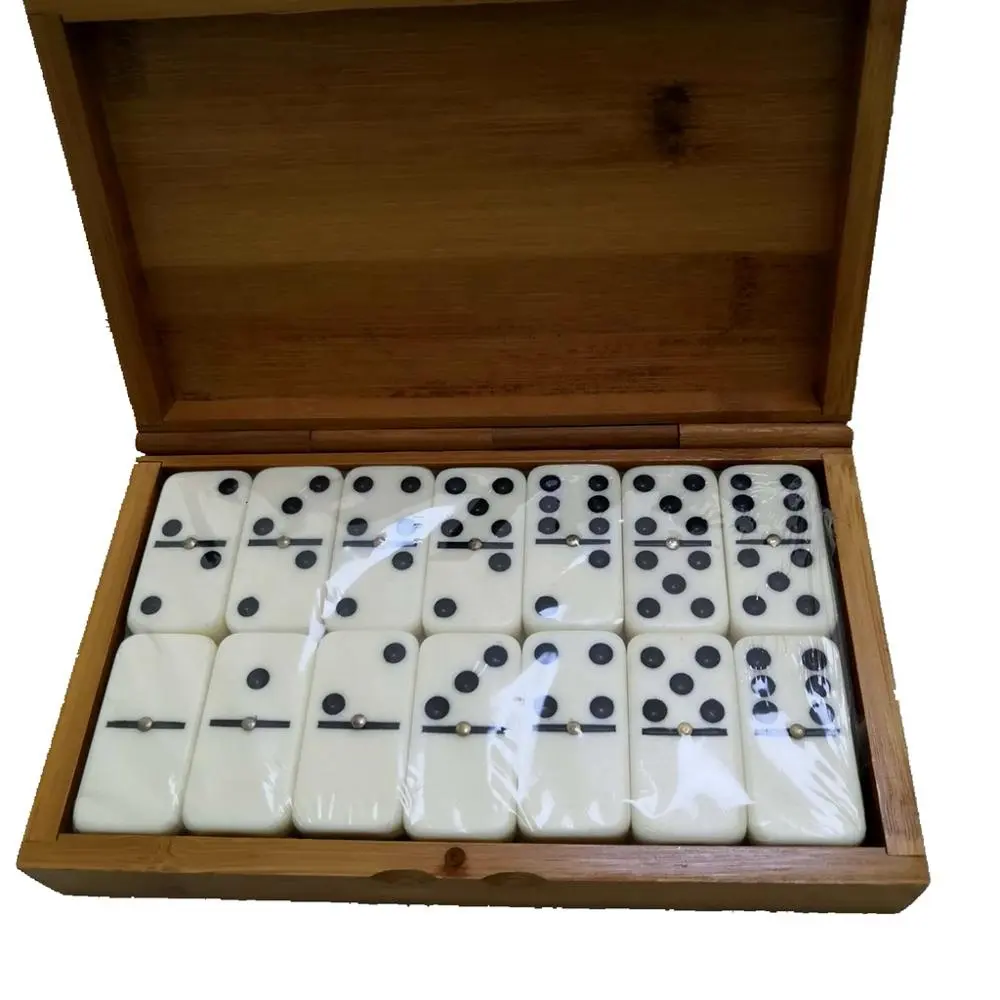 Double 6 Dominoes with black dot in Bamboo Case
