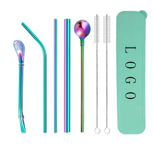 Reusable 304 Stainless Steel Straw Set Drinking Metal Portable Straws spoon packaging box