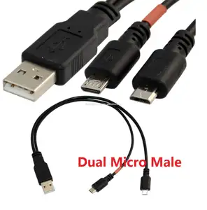 2 puertos <span class=keywords><strong>USB</strong></span> 2,0 a macho a Dual <span class=keywords><strong>Micro</strong></span> 5 pines Y adaptador trenzado blindado chaqueta de PVC cable de alimentación para computadora y cámara - Product Image 1