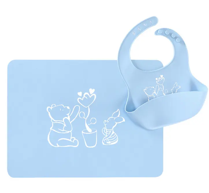 Set di tovagliette e bavaglini in Silicone personalizzati USSE, bavaglino per bambini in Silicone riutilizzabile lavabile impermeabile