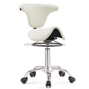Ergonomic White Premier Housewares Saddle Stool Bar Chair mit Chrome Base und Rotating Backrest HY1037-1