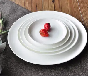 Haonai white porcelain/ceramic dinner plate hotel flat plate white porcelain wholesale dinner plates