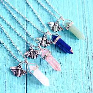 Naturaleza piedra hexagonal colume colgante de abeja con colorida pilar encanto regalo collar partido joyería para <span class=keywords><strong>pareja</strong></span> - Product Image 2