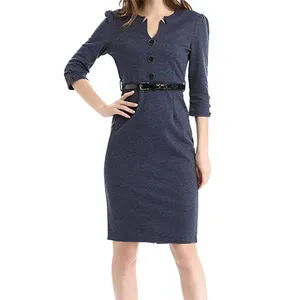 Элегантные вечерние платья с V-образным вырезом, Женская офисная одежда, платье с 3/4 рукавом для деловых женщин
