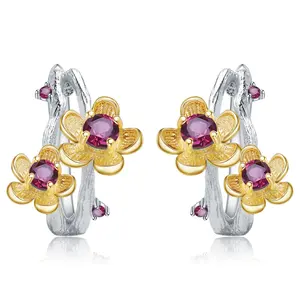 Abiding natural garnet women fashion gemstone jewelry 925 silver earring