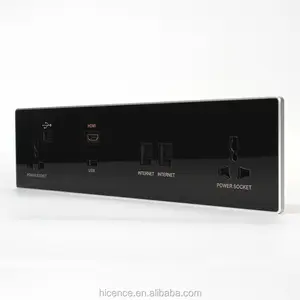 Panel de cristal con 2 enchufes universales, doble Ethernet, RJ45, USB HD, toma de corriente de pared personalizada