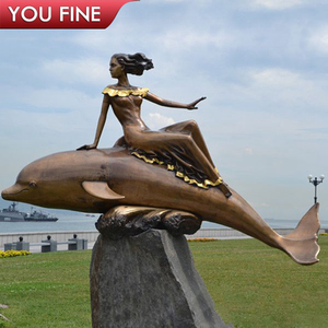 YOUFINE Scultura in Bronzo di Delfino e Sirena, Monumento per Esterni e Spiaggia - Product Image 6