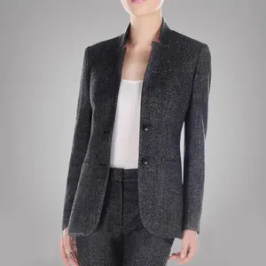 새로운 디자인 회색 패션 모직 두꺼운 겨울 코트 정장 사무실 레이디 작업 착용 여성 정장 블레이저