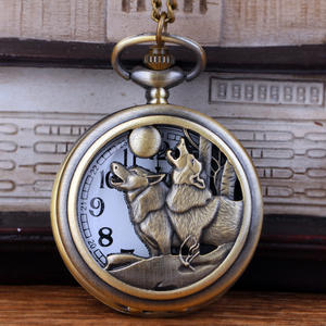 Classico Doppio Lupo di Bronzo Dell'annata Delle Donne Degli Uomini Antico Modello Cava Retrò Lupo Orologio da Tasca - Product Image 3