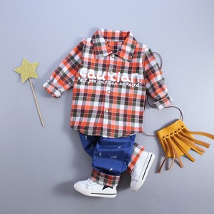 Ensemble <span class=keywords><strong>chemise</strong></span> et pantalon pour garçons, vêtements décontractés, à <span class=keywords><strong>carreaux</strong></span>, nouvelle mode, printemps, 2017 - Product Image 3
