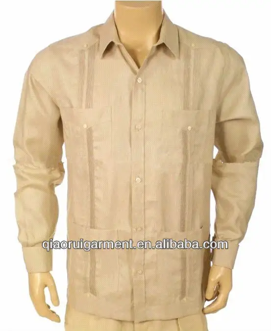 Neuestes Guayabera-Hemd aus 100% Bio-Leinen für Männer mit langen Ärmeln