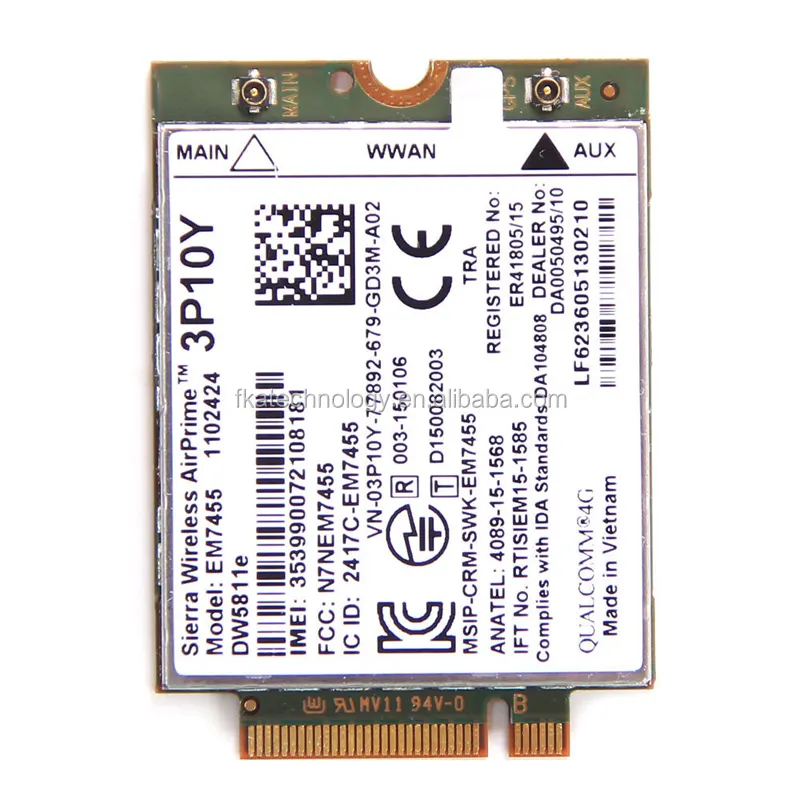 सिएरा वायरलेस EM7455 DW5811e 3P10Y क्वालकॉम 4G LTE मॉड्यूल WWAN NGFF वाईफ़ाई कार्ड 802.11p मिनी-pci