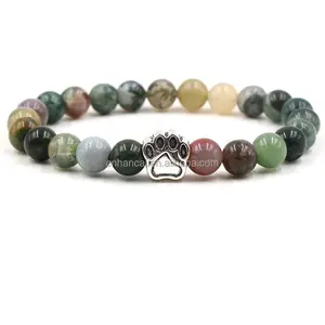 Jewelry Transfer Luck Purple Bracelet Chakra Yoga Beads India Agate 8mm Natural Stone Beads Bear Dog Paw Bracelets For Women