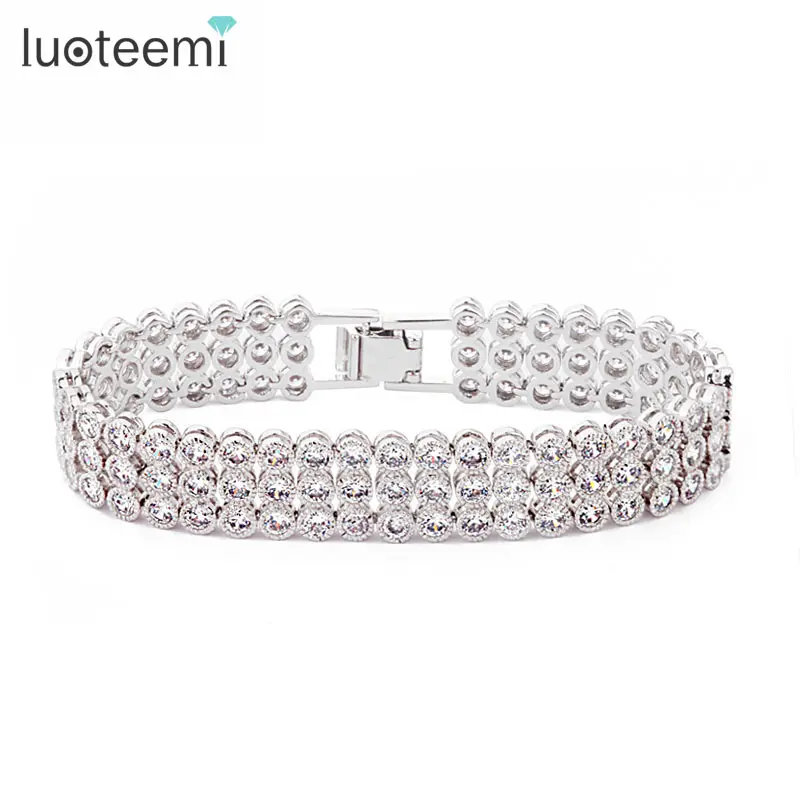 LUOTEEMI − Bracelet professionnel, 3 rangées, bijou de luxe pour femmes, avec pavé en pierre CZ, accessoire à la mode