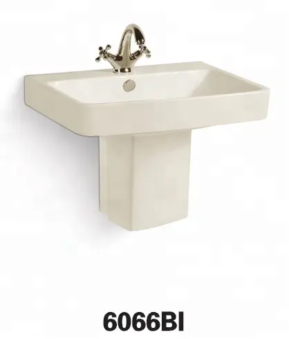 Évier de salle de bains en céramique, vasque mural en ivoire beige, lavabo sur pied