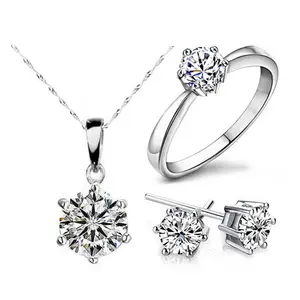 Hot fashion accessories earrings ring diamond necklace stainless steel woman bridal wedding jewelry set