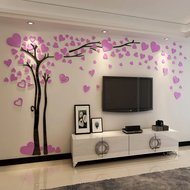 Green loving heart tree shaped home decorative acrylic wall stickers