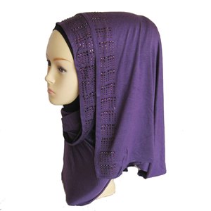 حجاب نسائي كبير الحجم إسلامي ناعم طويل 6 صفوف أحجار جيرسيه فاخرة مرصع بأحجار الراين - Product Image 3