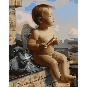 Drawing Canvas Digital Oil Painting Naked Boy Angel And Pigeon Custom Oil Painting Home Decor Figure Wall Pictures