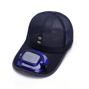 Hot Selling 2019 Summer Outdoor Sunshade USB Charging 6 Panel Navy Blue Mesh Baseball Cooling Fan Cap